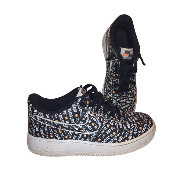 Nike Air Force 1 Low Just Do It Pack Black White Orange Sneakers 6.5y Sporty - Picture 1 of 8